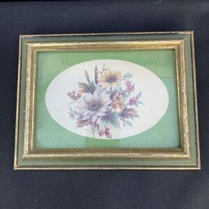 Vintage Floral Print Framed Art Gold & Green Frame 10x8 Cottagecore Wall Decor